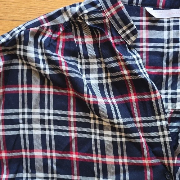 ZARA Trafaluc Collection, Plaid Relaxed Blouse, Lace Up Sides, EUC, Women's L - Picture 4 of 14